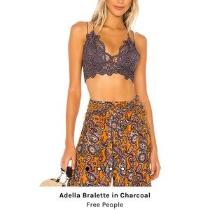 FREE PEOPLE Adella Bralette Lace Bra in Charcoal Grey Sz S